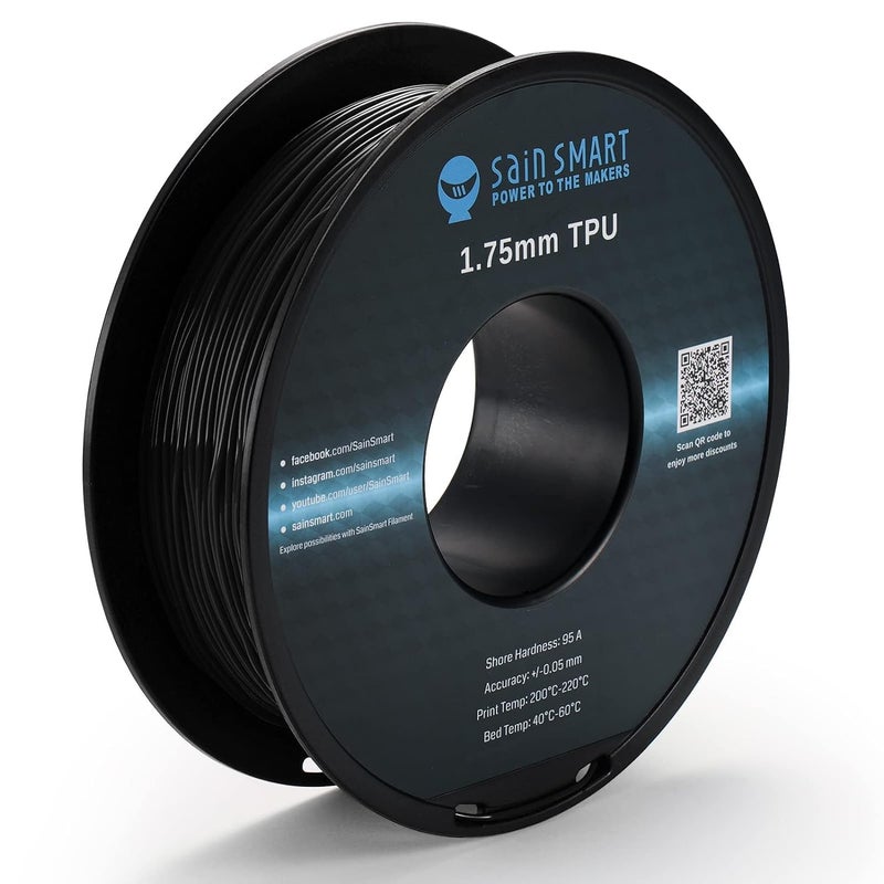 SainSmart TPU Filament 1.75, Blck Flexible TPU 3D Printing Filament, 1.75 mm, 0.8 kg, Dimensional Accuracy +/- 0.05 mm - Image 1